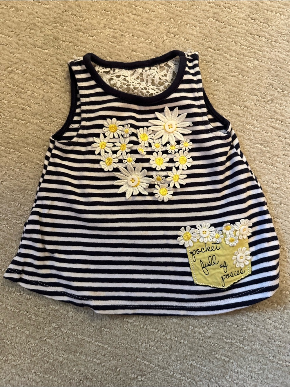 Mud Pie Black & White Striped Tank with Yellow Daisy Accents